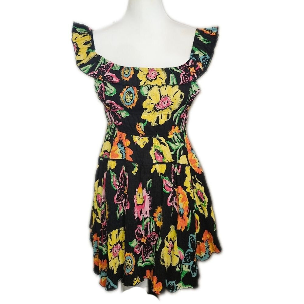 Urban Outfitters Off The Shoulder Tropical Floral Smock Top Mini Dress, M